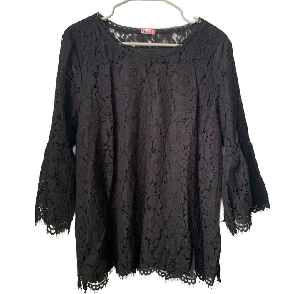 QVC Women’s Black Nylon Cotton Viscose Black Lace over Built-in Black Tank